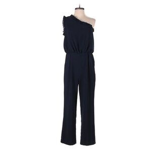 ML Monique Lhuillier One-Shoulder Ruffle Jumpsuit 8P Navy